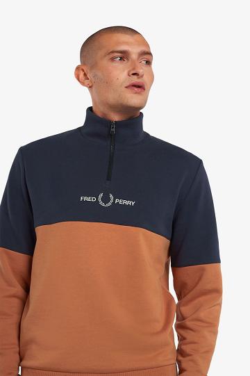 Bluzy Fred Perry Colour Block Half Zip Męskie Bronze | PL 1565AHKP